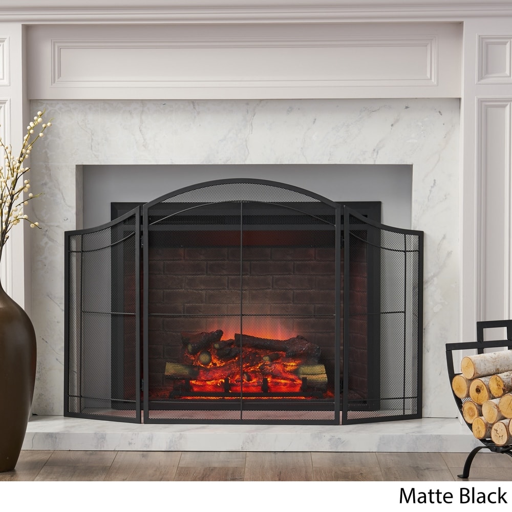 Belton Modern Iron Folding Fireplace Screen by Christopher Knight Home