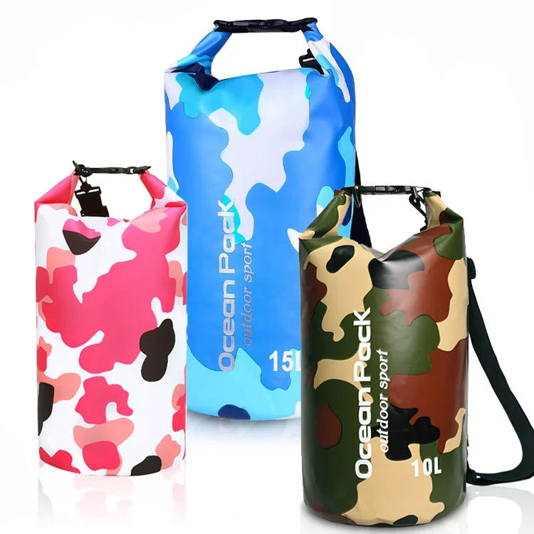 Custom Logo Camouflage Backpack 2L 5L 10L 15L 20L 30L Blue Pink PVC Double Shoulder Waterproof Dry Bag