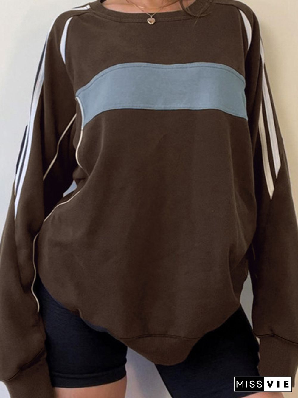 Preppy Contrast Color Splice Sweatshirt