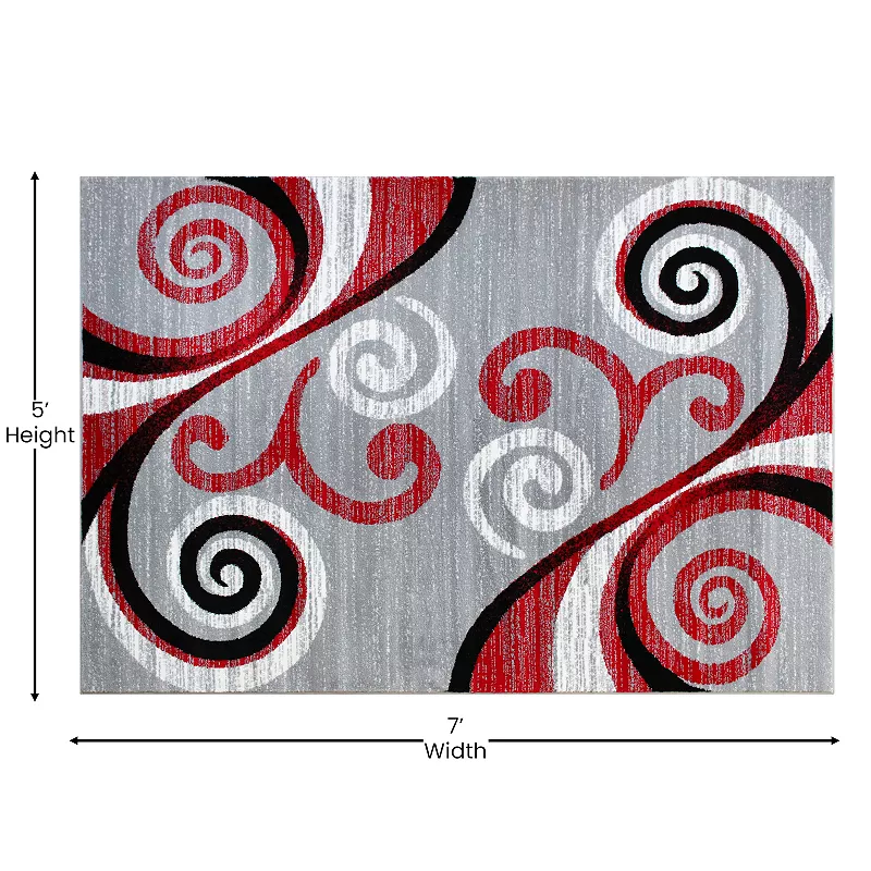 Masada Rugs Masada Rugs Stephanie Collection 5'x7' Area Rug with Modern Contemporary Design in Red， Gray， Black and White - Design 1100