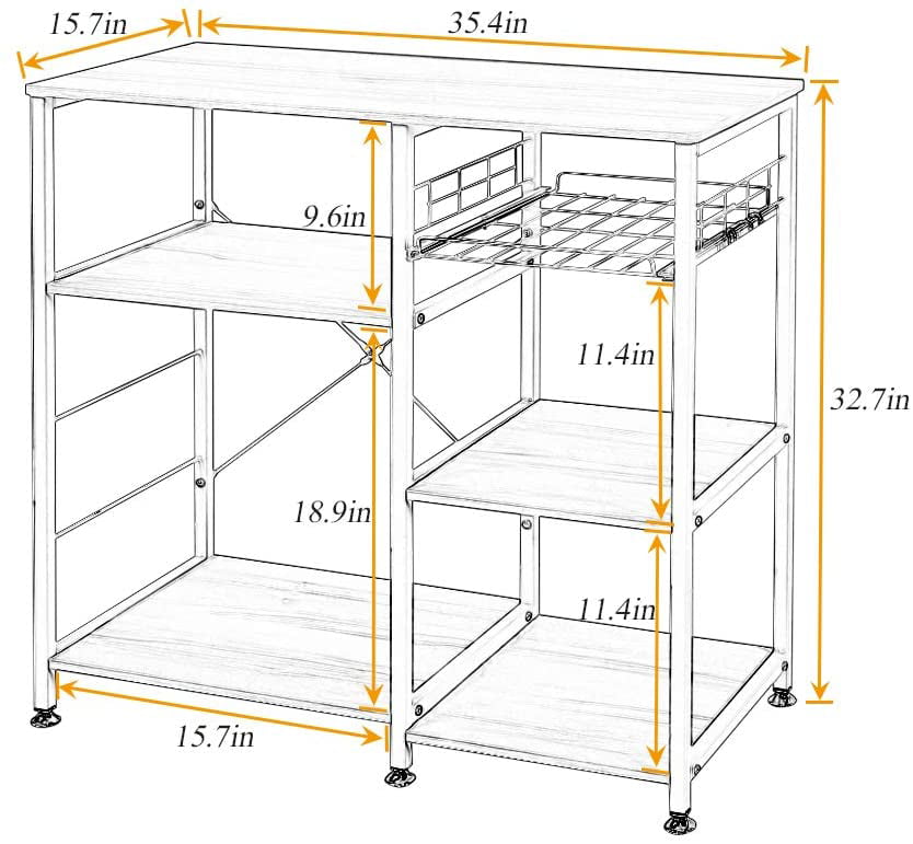 SogesPower 3-Tier Kitchen Island Cart Baker's Rack Utility Shelf Microwave Stand with Storage