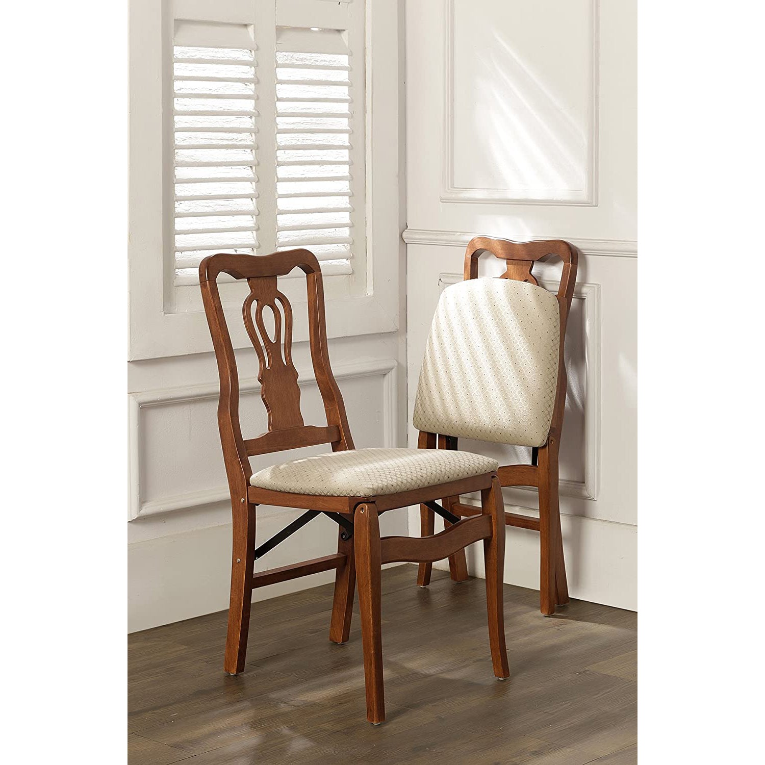 Chippendale hardwood folding chair in light cherry with Blush upholstery