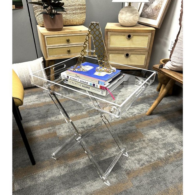 Designstyles Acrylic Folding Table With Silver Rim Luxurious And Durabale Home Decor Enhances Any Setting