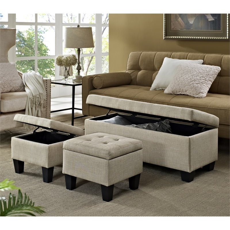 Picket House Furnishings Everett 3 Piece Ottoman Set in Natural   Transitional   Footstools And Ottomans   by Homesquare  Houzz