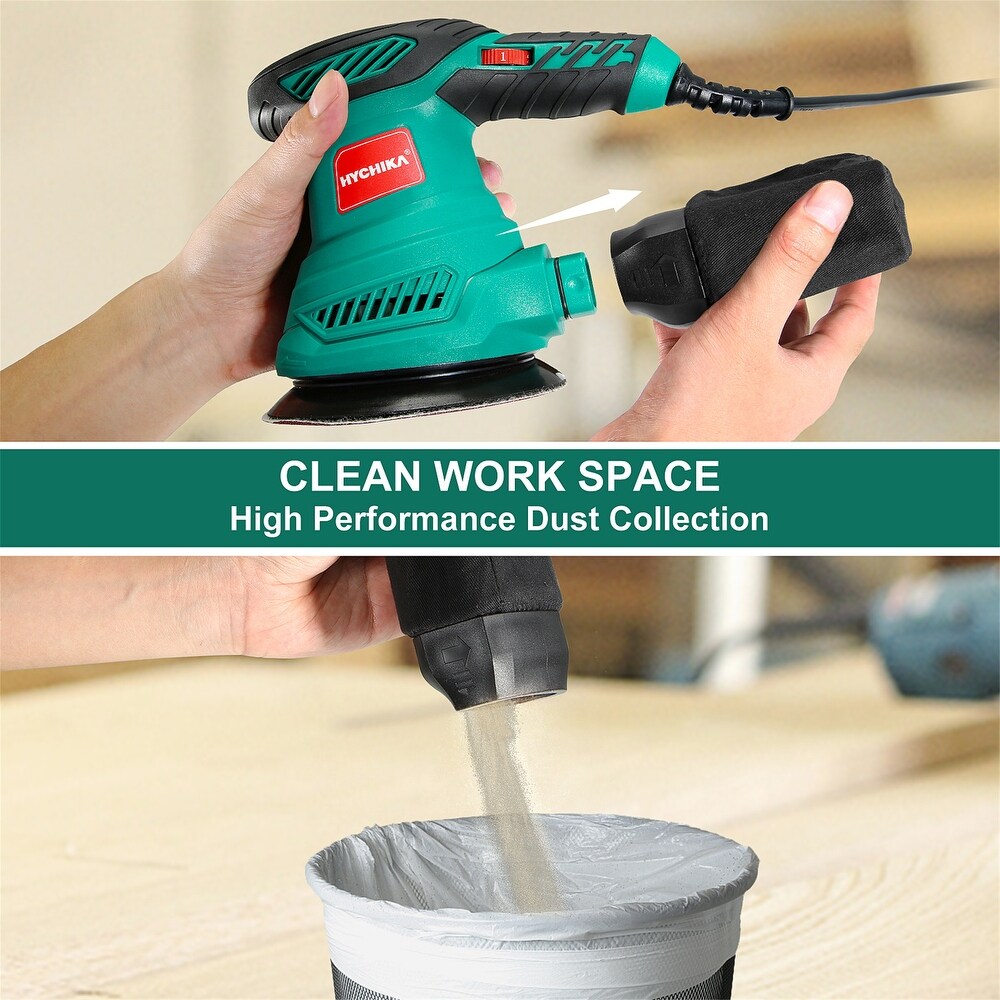 Hychika Variable Speed Random Orbital Sander with 12Pcs Sandpapers