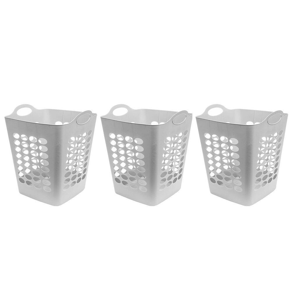 3 Pack White Flexible Plastic Square Laundry Hampers