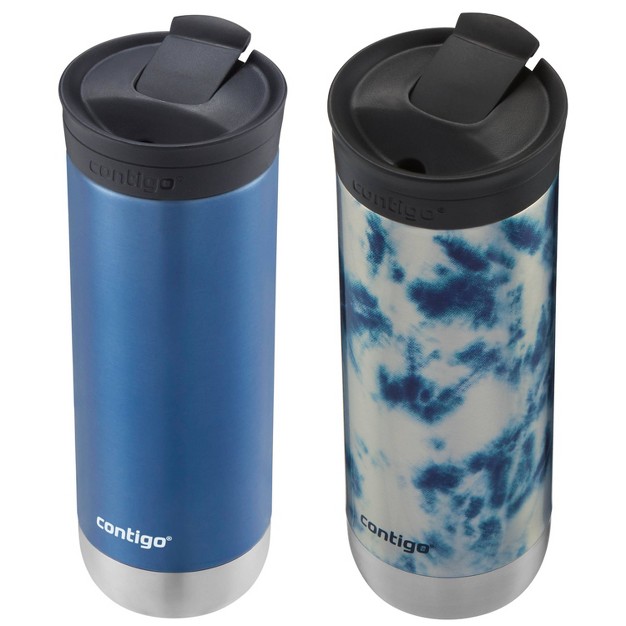 Contigo Huron 2 0 20oz Stainless Steel Travel Mug With Snapseal Lid 2pk Blue Corn acid Wash