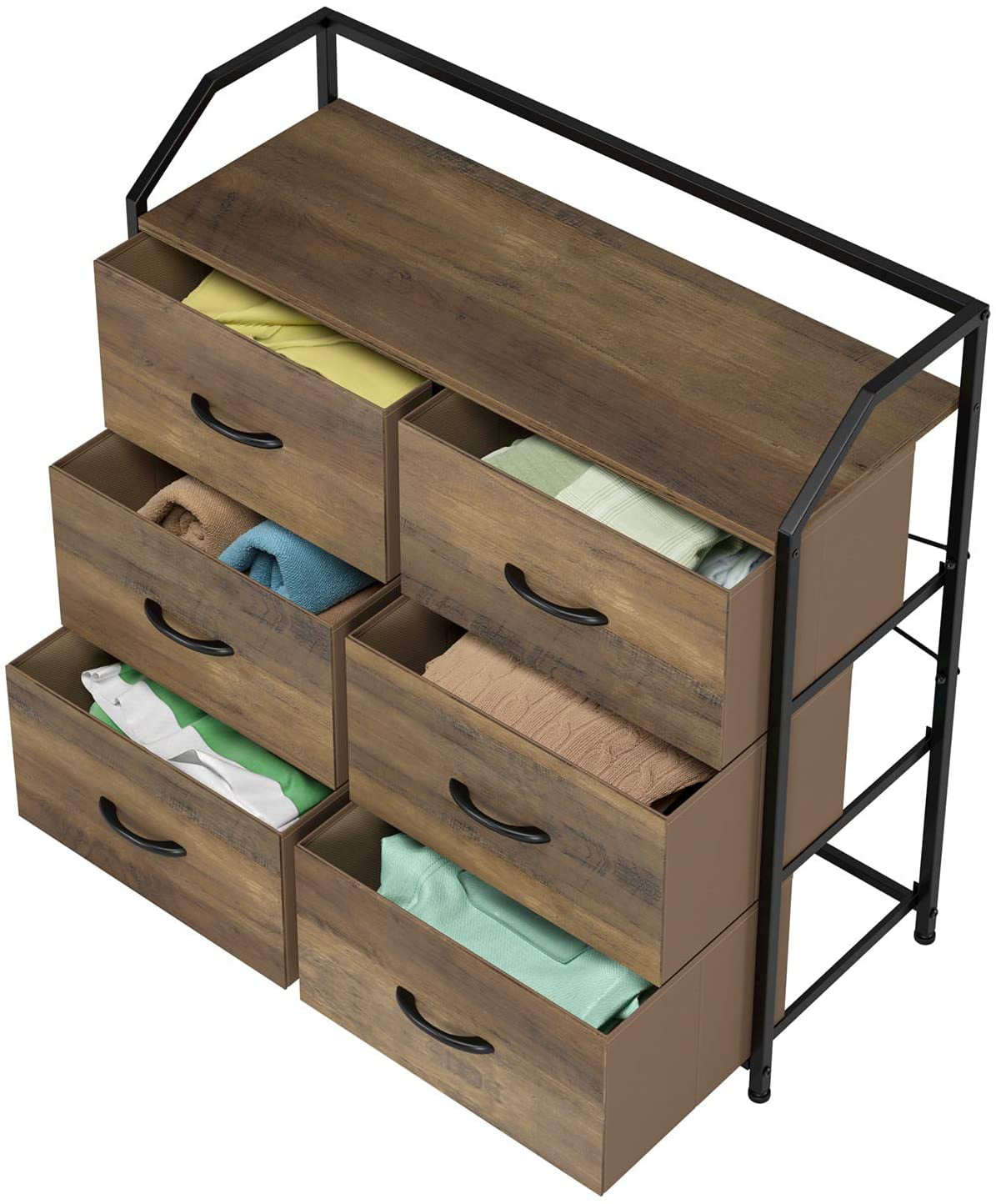 Homfa 6 Fabric Drawers Dresser, Lightweight Storage Cabinet with Handles, Easy to Assemble, Rustic Brown Finish