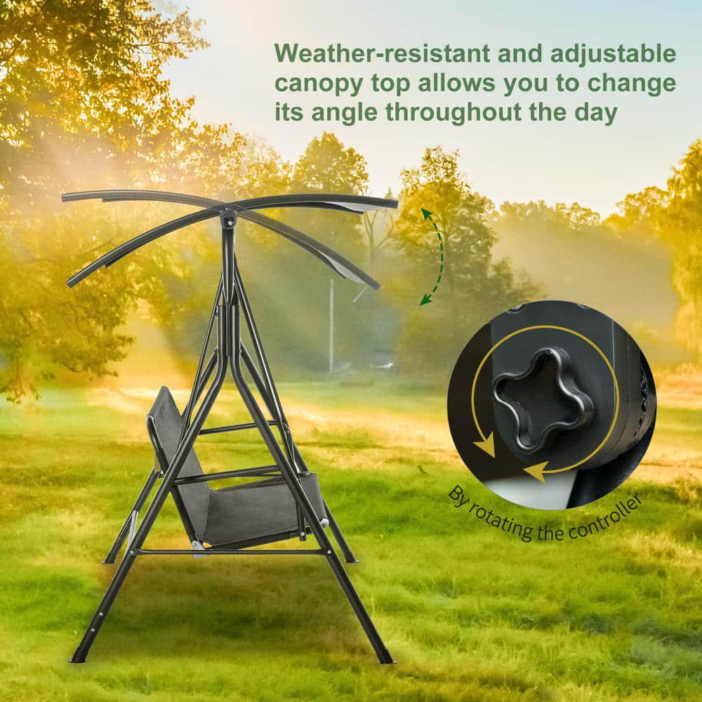 Outsunny Black 3Person Patio Porch Swing with Adjustable WeatherResistant Canopy