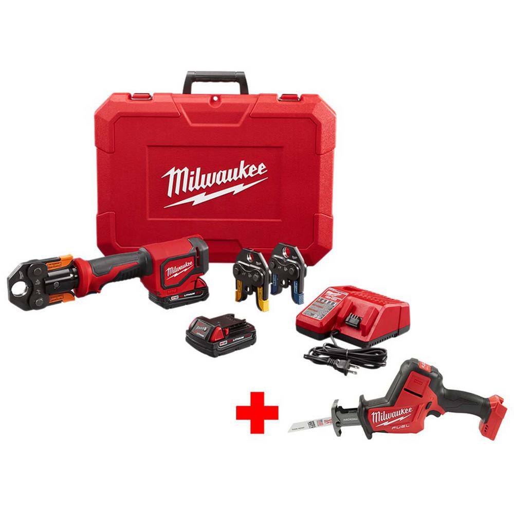 MW M18 18-Volt Lithium-Ion Cordless Short Throw Press Tool Kit w (3) Viega PureFlow Jaws  M18 Fuel Hackzall 2674-22P-2719-20