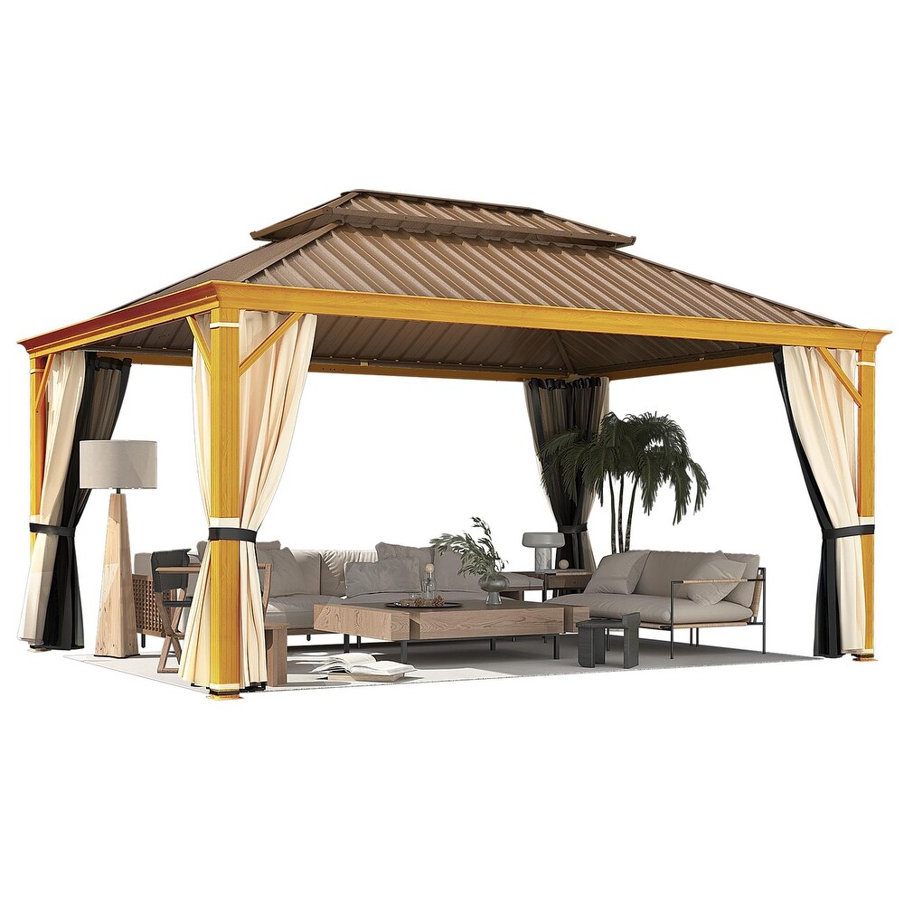 EROMMY Hardtop Gazebo W/Steel Double Roof  Anti Rust Coating Aluminum Frame Permanent  Hard Top Gazebo for Garden Lawn Parties