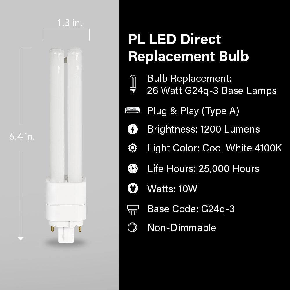 Feit Electric 26-Watt Equivalent PL QuadTube CFLNI 4-Pin Plugin G24Q-3 Base CFL Replacement LED Light Bulb Cool White 4100K (1-Bulb) BPPLD26E841LEDG2HDRP