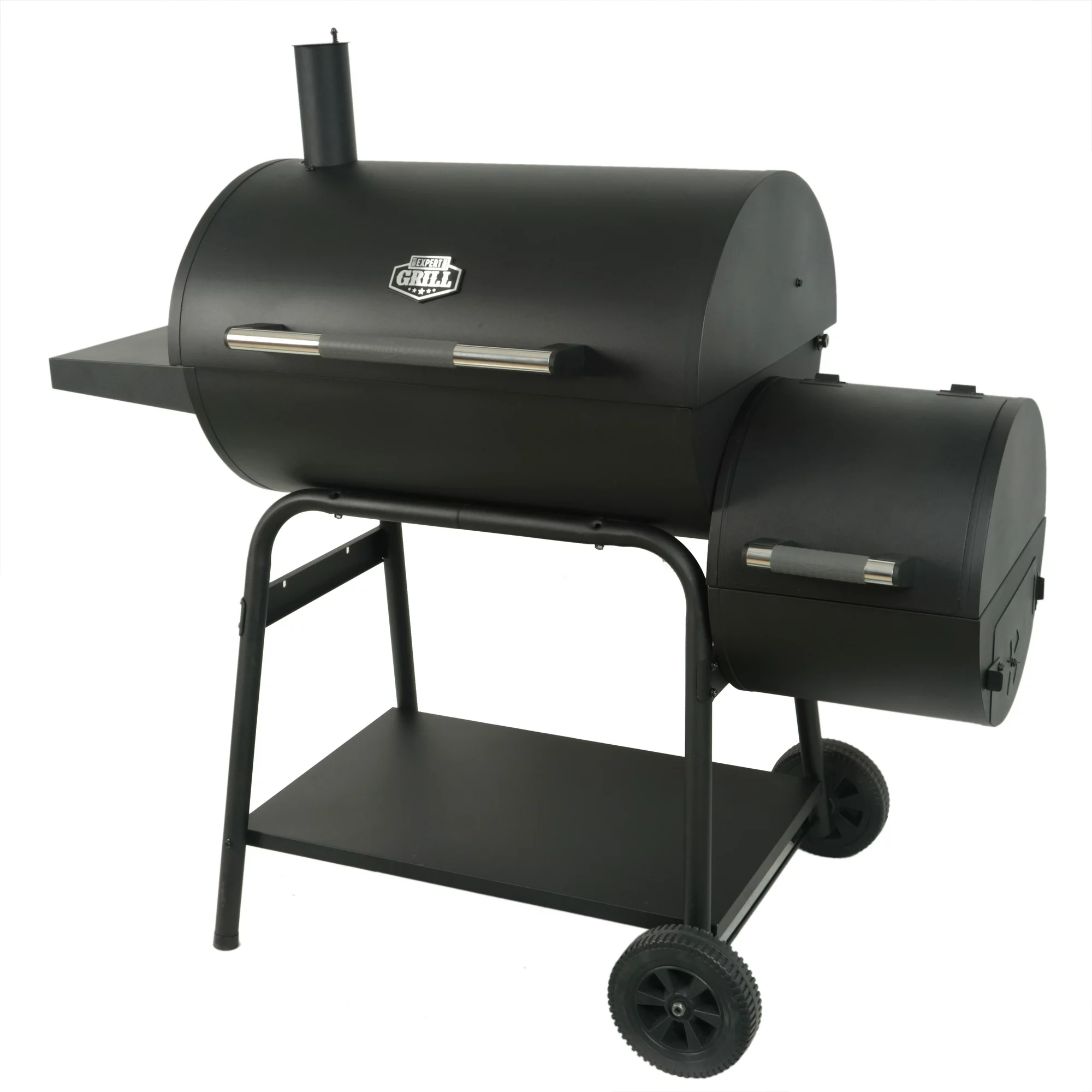 Expert Grill 28 Offset Charcoal Smoker Grill with Side Firebox， Black