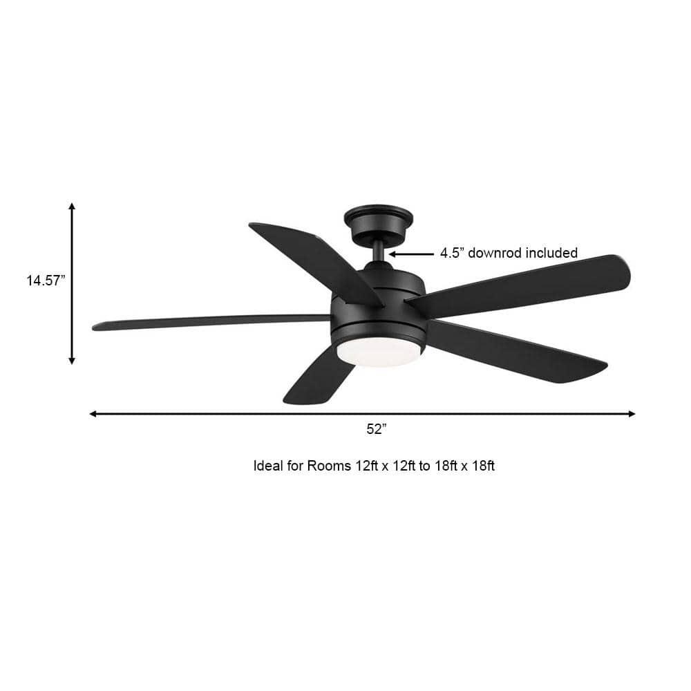 Hampton Bay Averly 52 in Integrated LED Matte Black Ceiling Fan with Light and Remote Control with Color Changing Technology