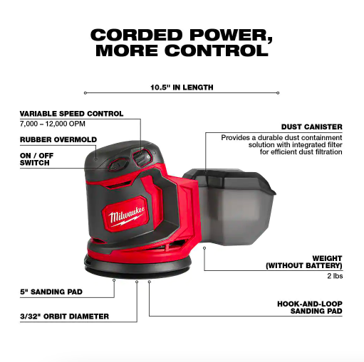 Milwaukee M18 18-Volt Lithium-Ion Cordless 5 in. Random Orbit Sander with Two 3.0 Ah Batteries (2648-20-48-11-1837)