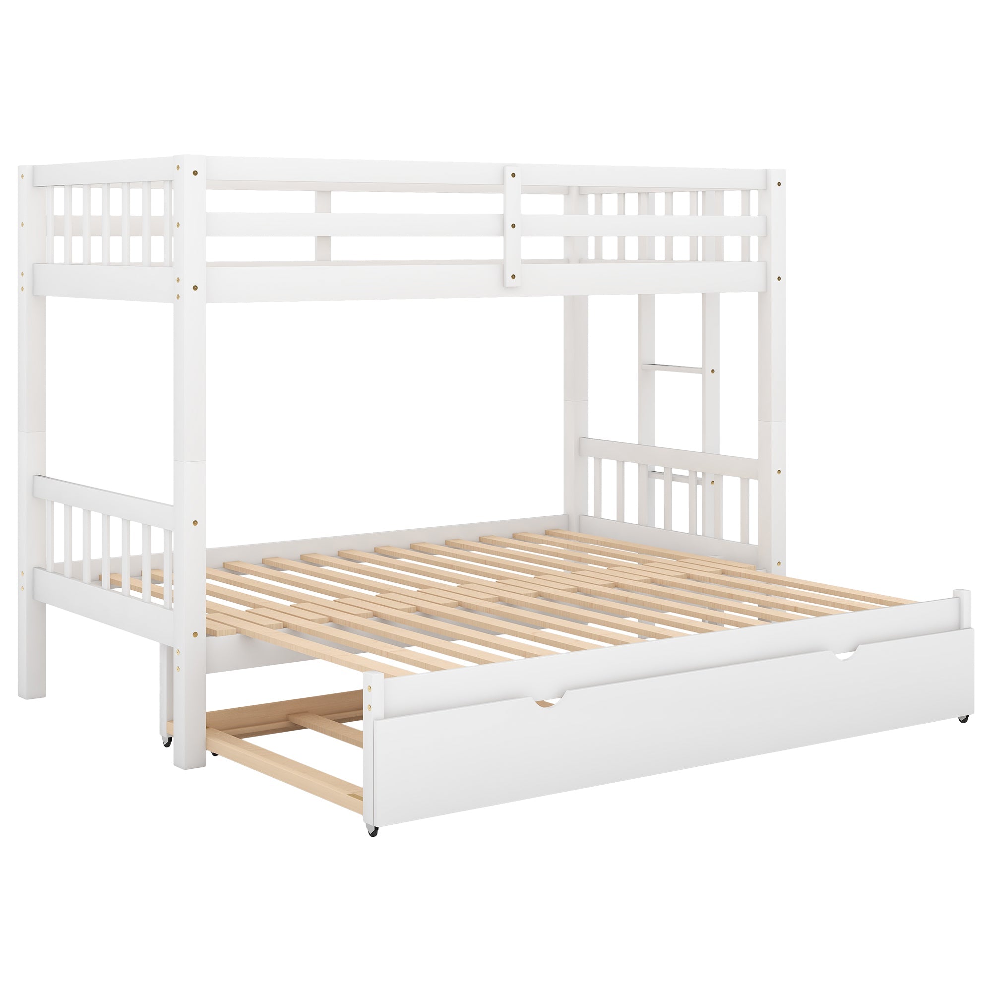 Euroco Wood Twin over Twin/King Bunk Bed with Trundle for Kids, White