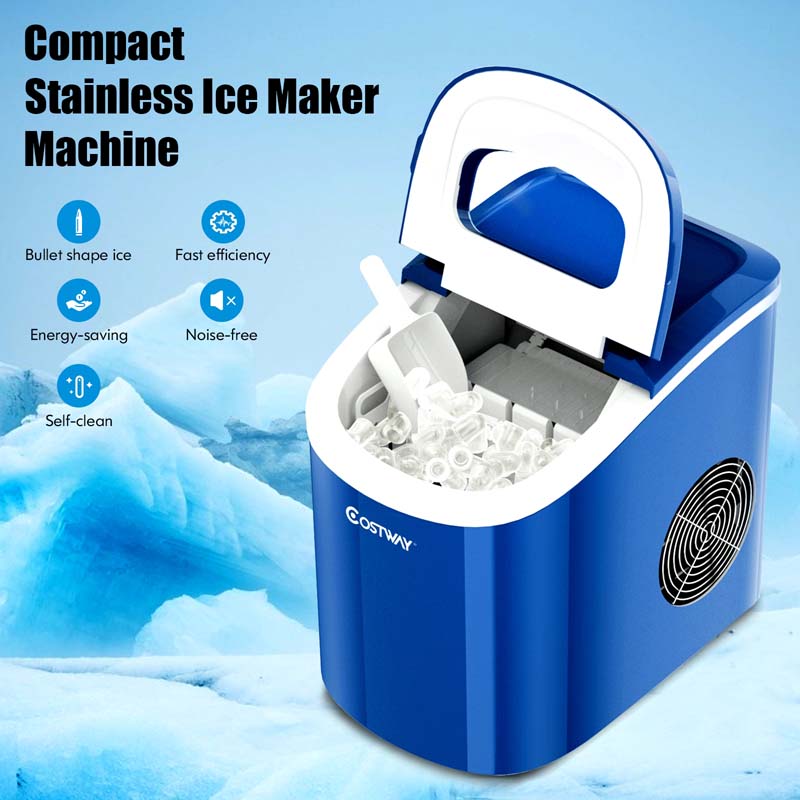 26LBS/24H Mini Portable Ice Maker Countertop, Compact Ice Machine with Ice Scoop