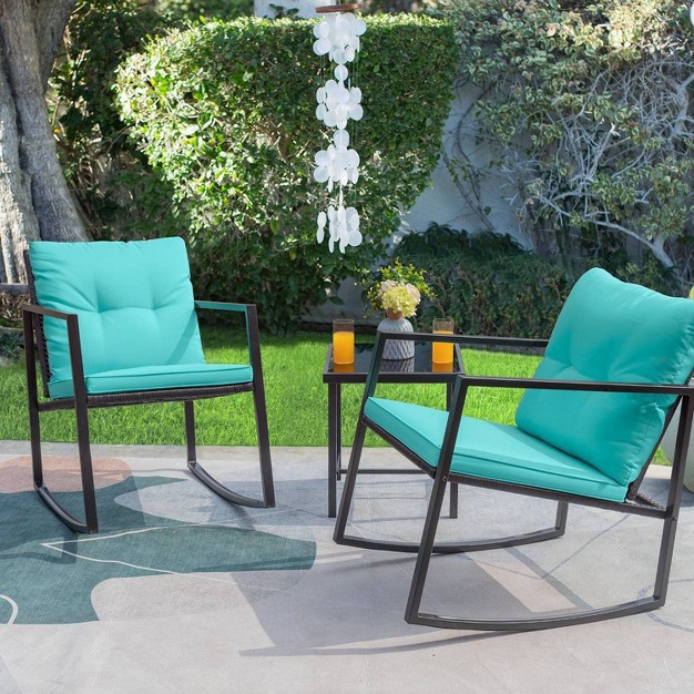 3pc Outdoor Wicker Set With Rocking Chairs amp Glass Coffee Table Devoko