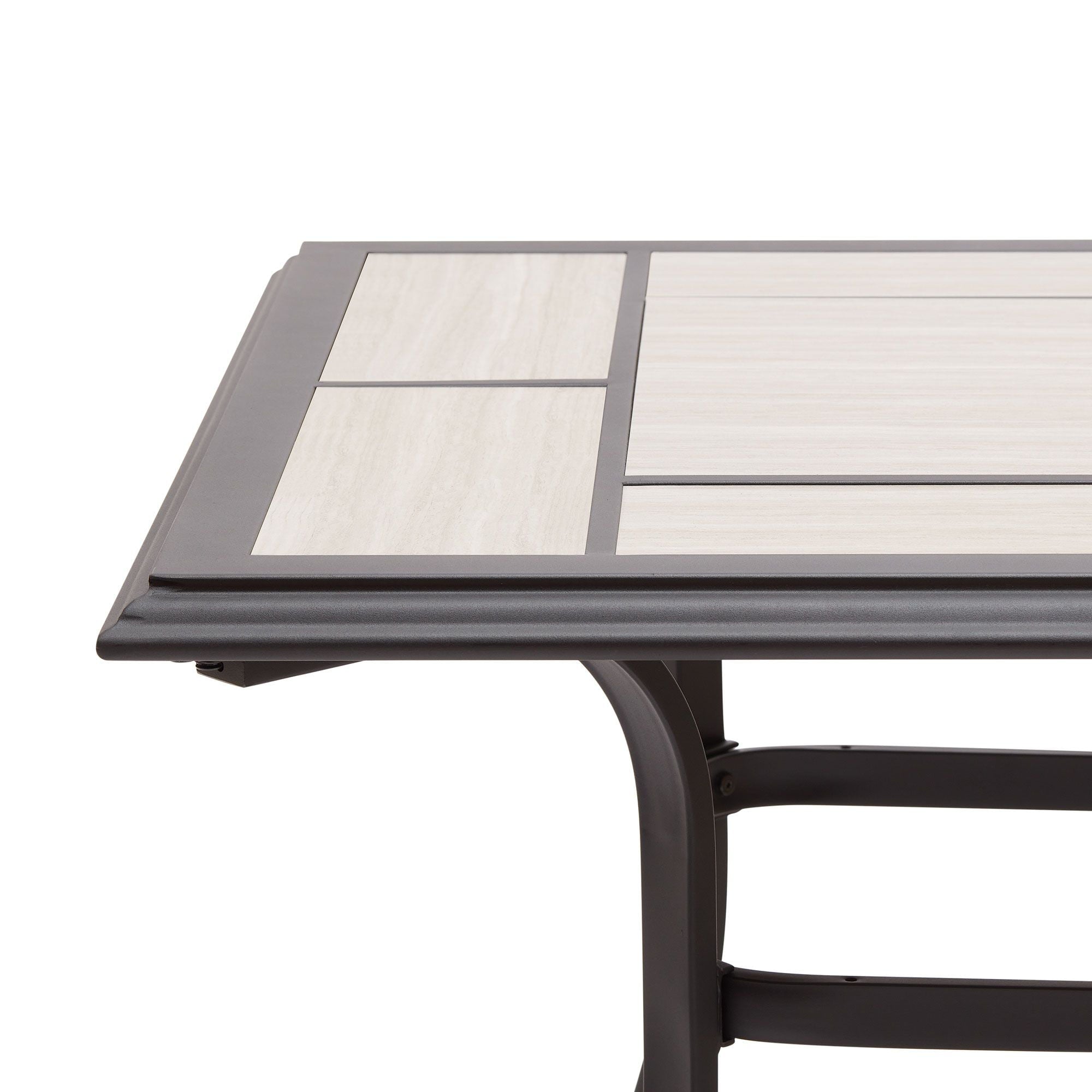 Better Homes & Gardens Newport Outdoor Ceramic Tile Top Rectangular Dining Table with Umbrella Hole, Gray Tabletop, Black Frame Finish, Seats 6