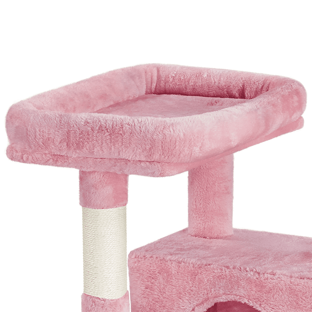 Easyfashion 64'' Multi-level Cat Tree Cat Tower with Condos and Scratching Posts， Pink