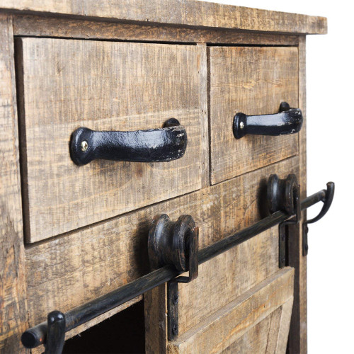 Fir Wood and Metal Farmhouse Barn Door Accent Cabi...