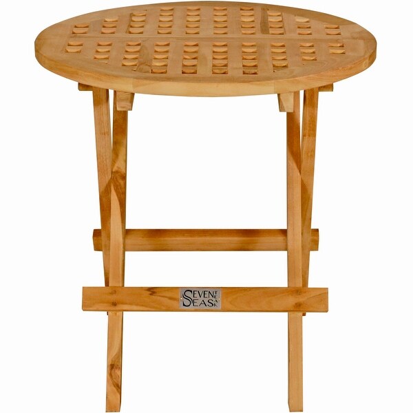 Seven Seas Teak Round Outdoor Teak Wood Folding Picnic Table with Carry Handle