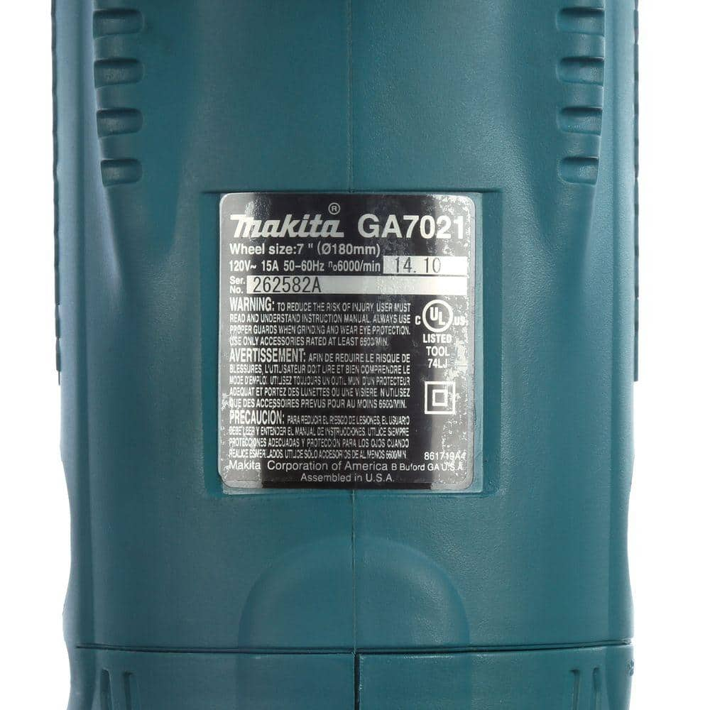 Makita 15 Amp 7 in. Corded Angle Grinder with Grinding wheel, Side handle and Wheel Guard GA7021