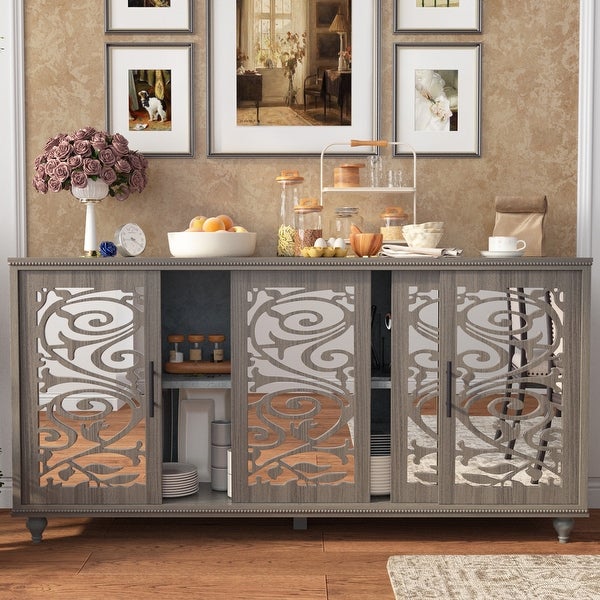 63 Inches Storage Cabinet Modern Display Cabinet Buffet Sideboard