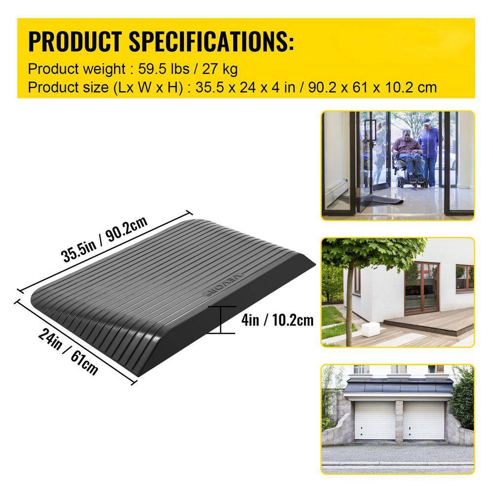 VEVOR 35.5 in. x 24 in. x 4 in. Rubber Threshold Ramp Doorway Threshold Speed ramp 4 in. Rise for Wheelchair and Scooter WFSL35.5X24X4WGM9V0