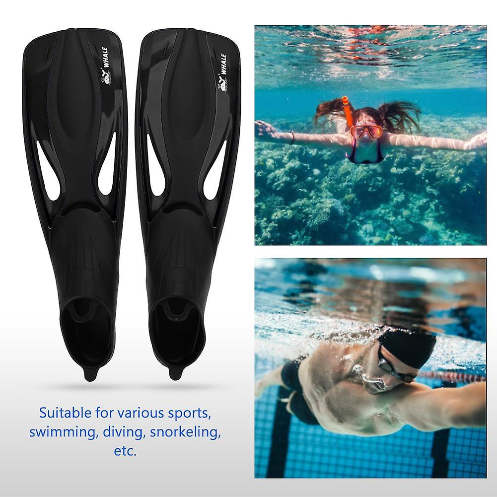 WHALE 1 Pair Adults Water Sports Snorkeling Diving Rubber Swimming Foot Fins Black (M)