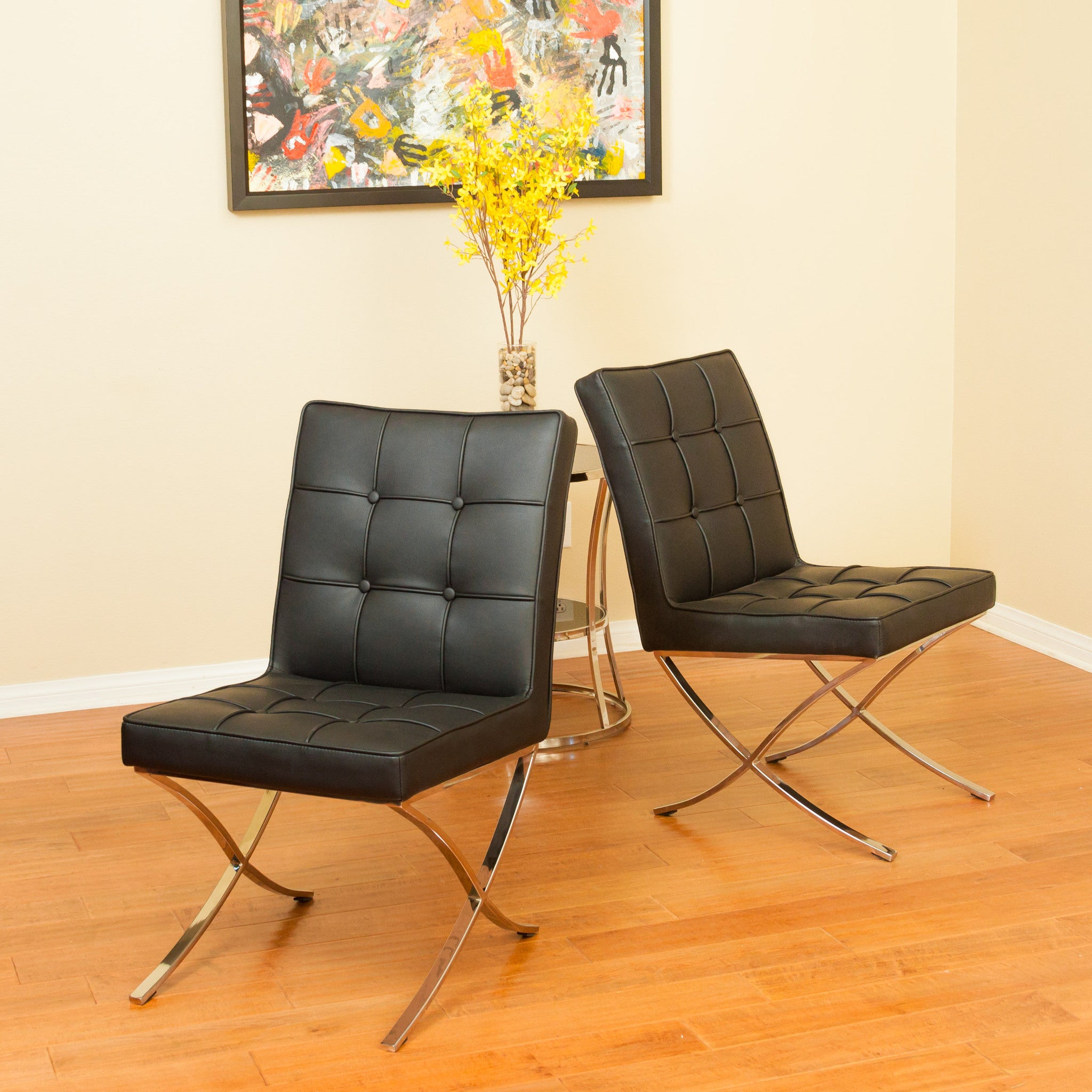 Pandora Modern Design Black Leather Dining Chairs (set of 2)