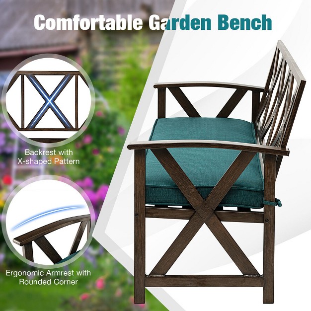 Outdoor Garden Bench Cushioned Patio Chair With Wood Grain Steel Frame