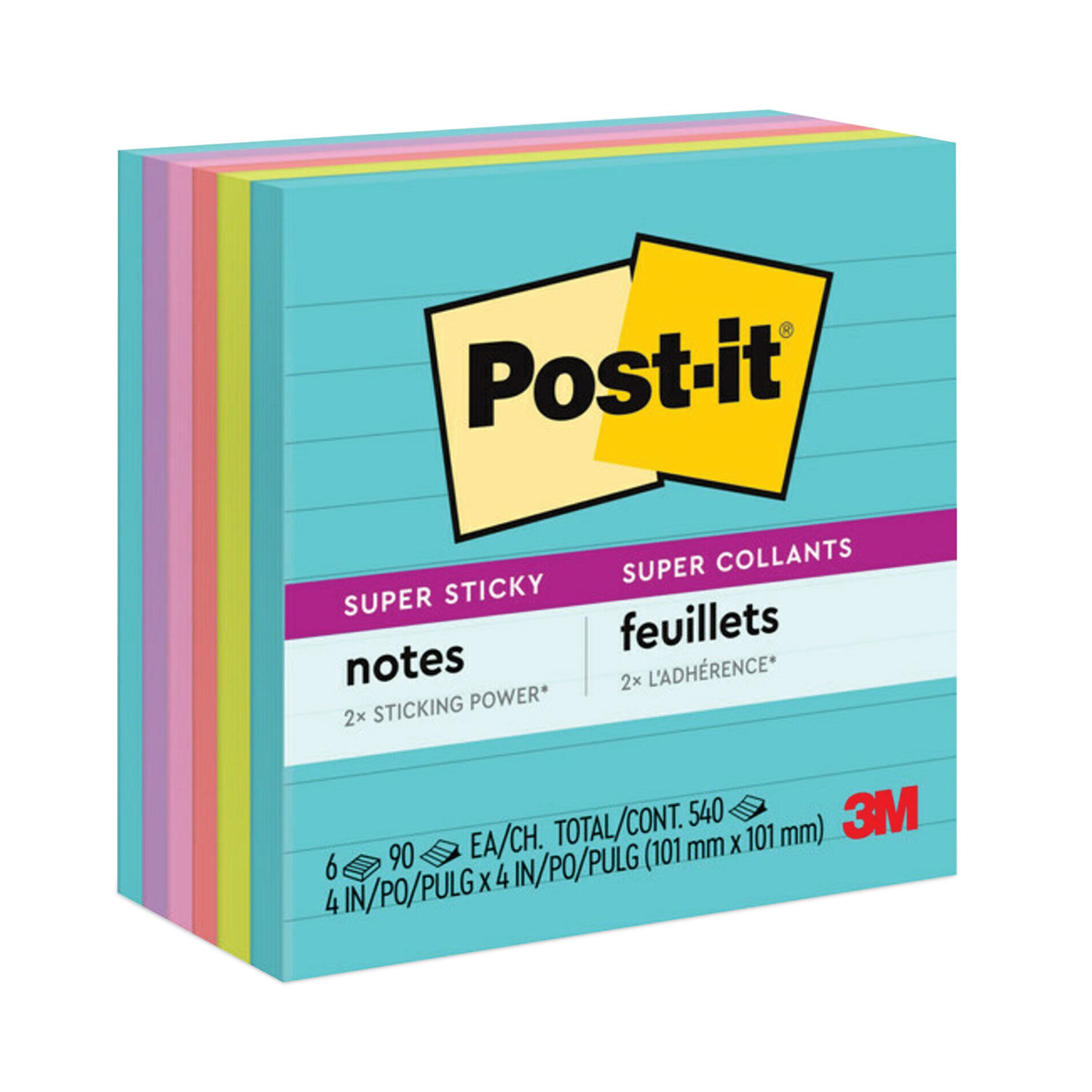Pads in Supernova Neon Collection Colors by Post-itandreg; Notes Super Sticky MMM6756SSMIA