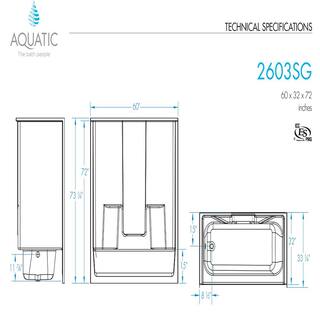 Aquatic Everyday 60 in. x 32 in. x 72 in. 1-Piece Bath and Shower Kit with Left Drain in White 2603SGL-WHHD