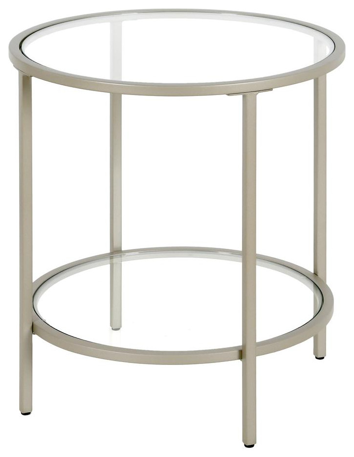 Sivil 20  x27 x27Wide Round Side Table with Glass Shelf in Satin Nickel   Contemporary   Accent Chests And Cabinets   by BisonOffice  Houzz