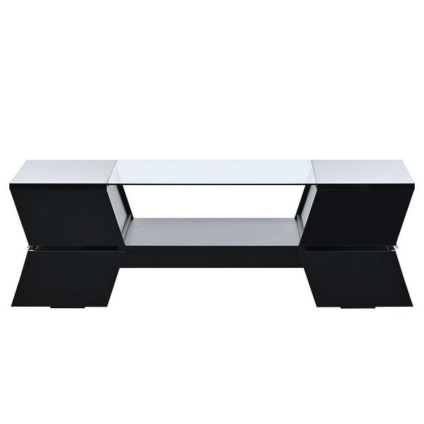 Modern 2-Tier Glass-Top Coffee Table With Open Shelves and Cabinets