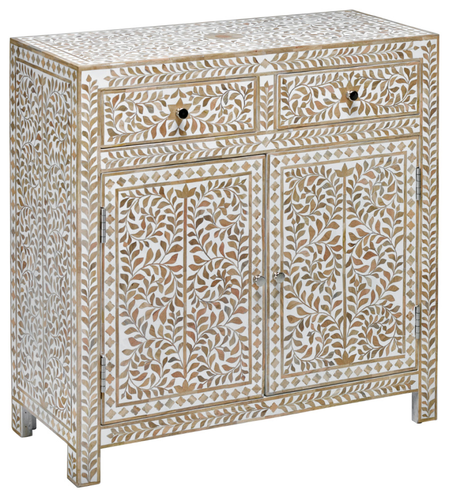 36 quotGold Bone Inlay Pastel Floral Accent Chest Cabinet   Mediterranean   Accent Chests And Cabinets   by Sideboards and Things  Houzz