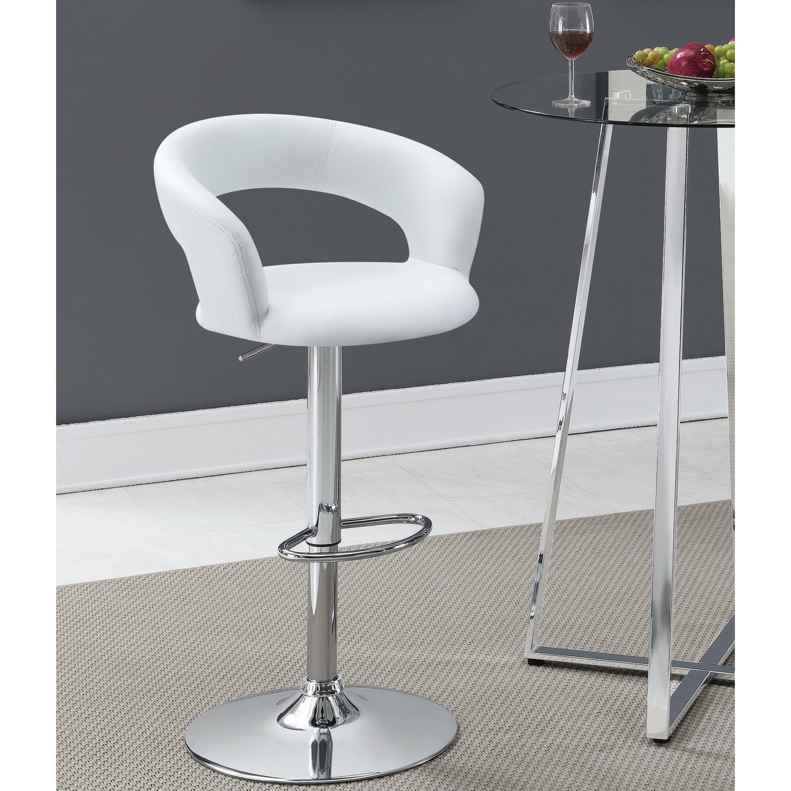 Modern White Open Back Swivel Stool with Adjustable Chrome Pedestal