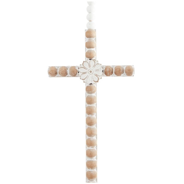 Set Of 3 Wood Biblical Carved Beaded Crosses Wall Decors With Rope Hanger Light Brown Olivia amp May