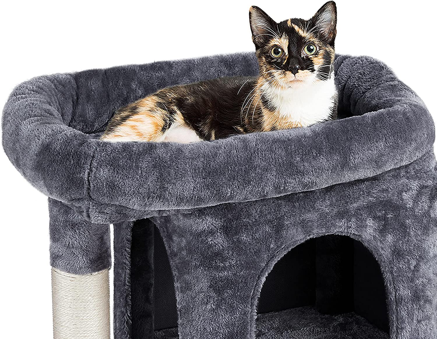 33.5in Cat Tree Tower for Indoor Cats w/2 Cozy Plush Condos, Oversized Perch & Sisal Scratching Posts, Stable Cat Stand House for Large Cats & Pets