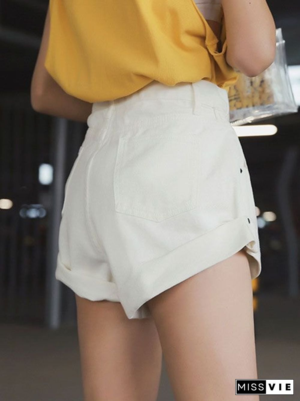 Cuffed Hem Denim Hot Shorts