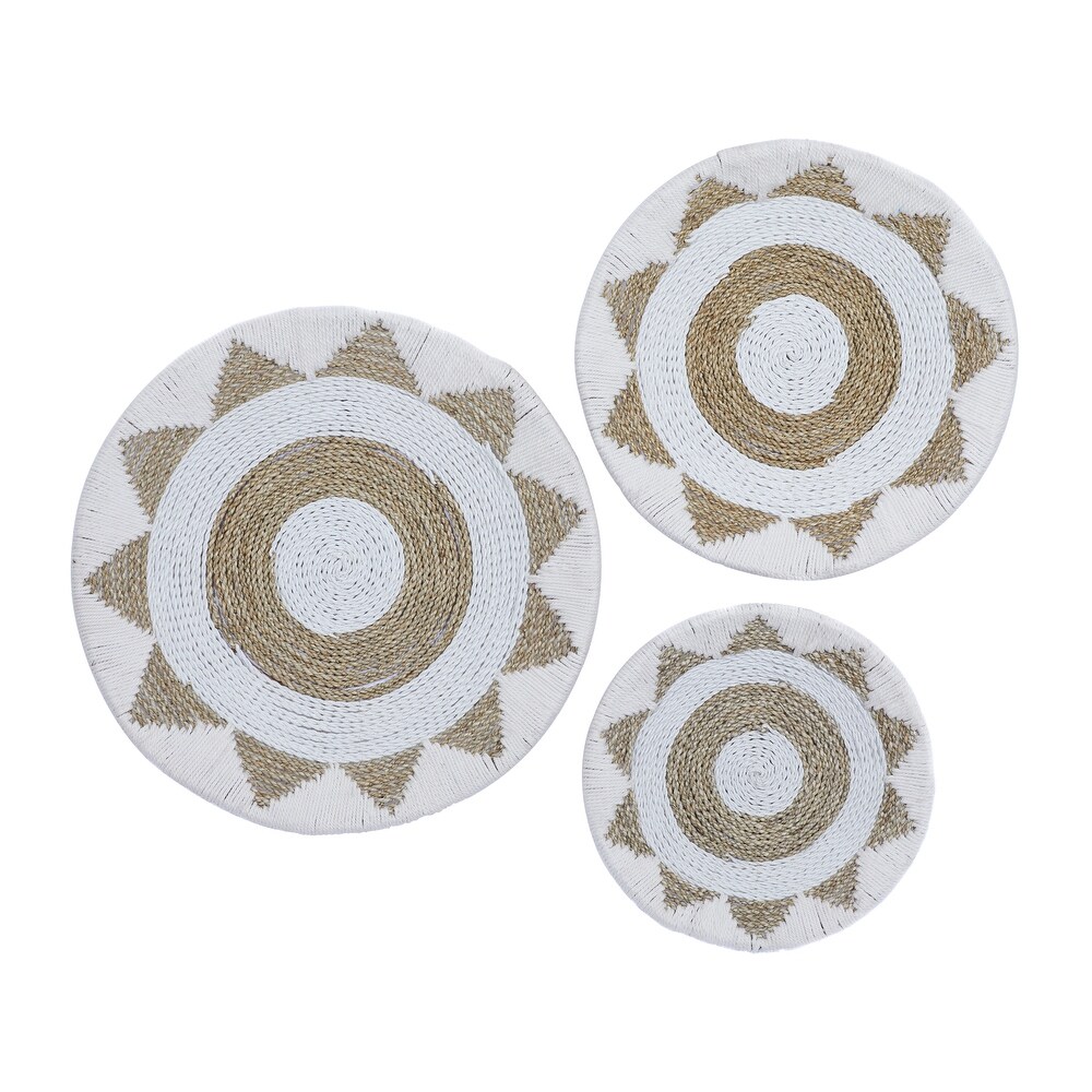 White Cotton Handmade Woven Plate Wall Decor (Set of 3)   24 x 3 x 24