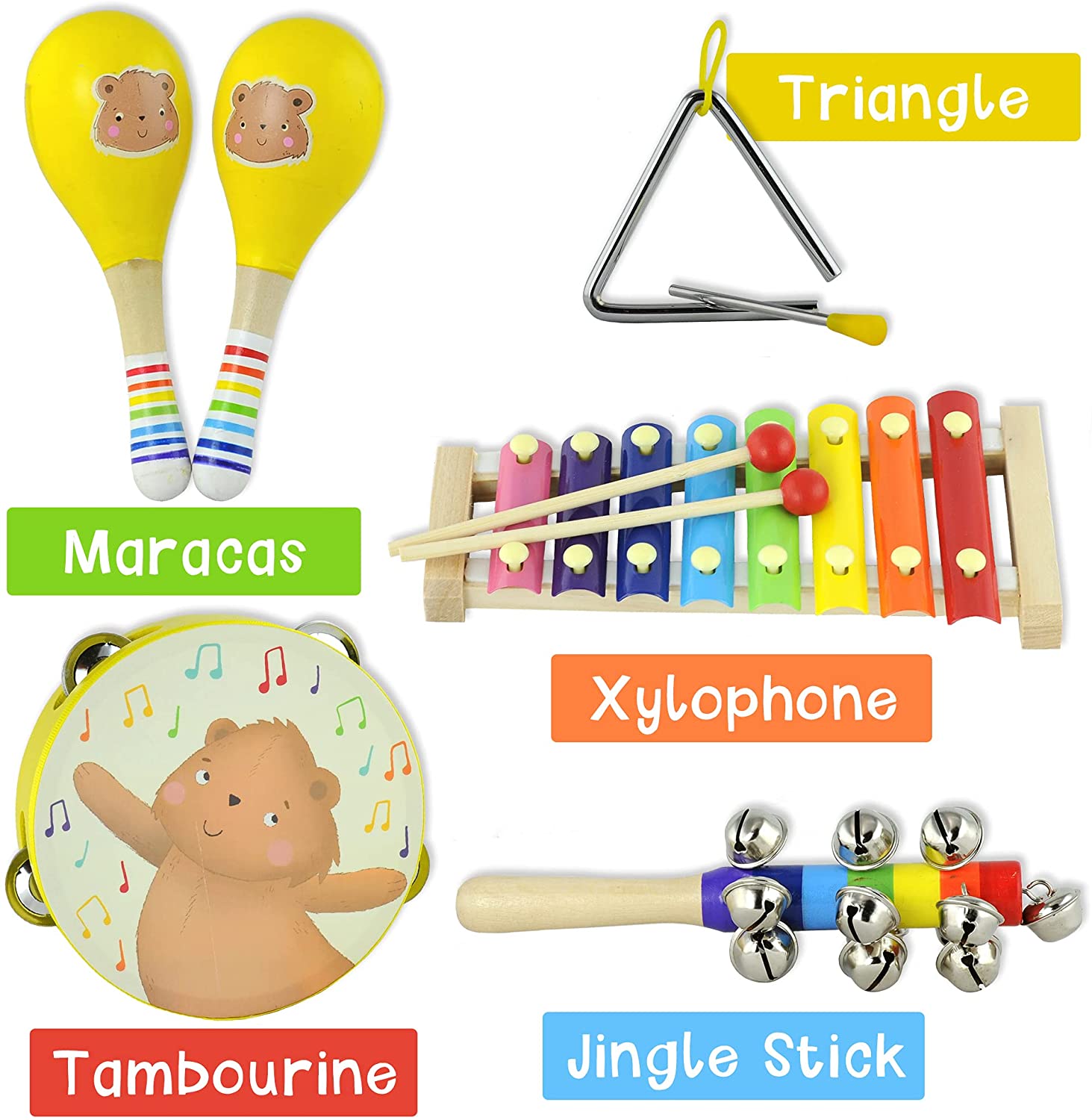 Tickle and Main， My Beary First Band Musical Instruments Gift Set - Includes Storybook and Wooden Percussion Toys for Toddler Girls and Boys Ages 3 4 5 Years Old