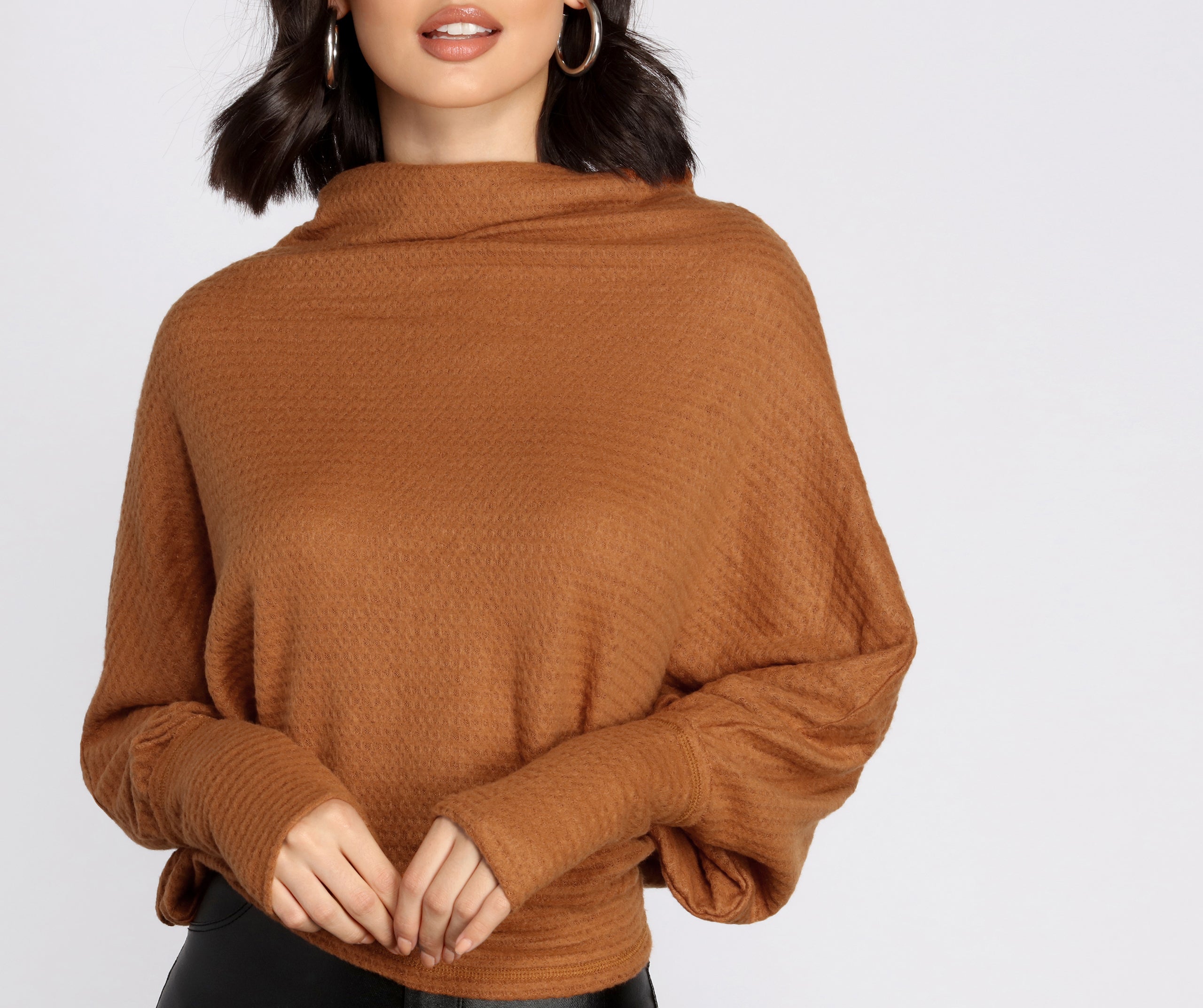 Cowl Neck Dolman Sleeve Top