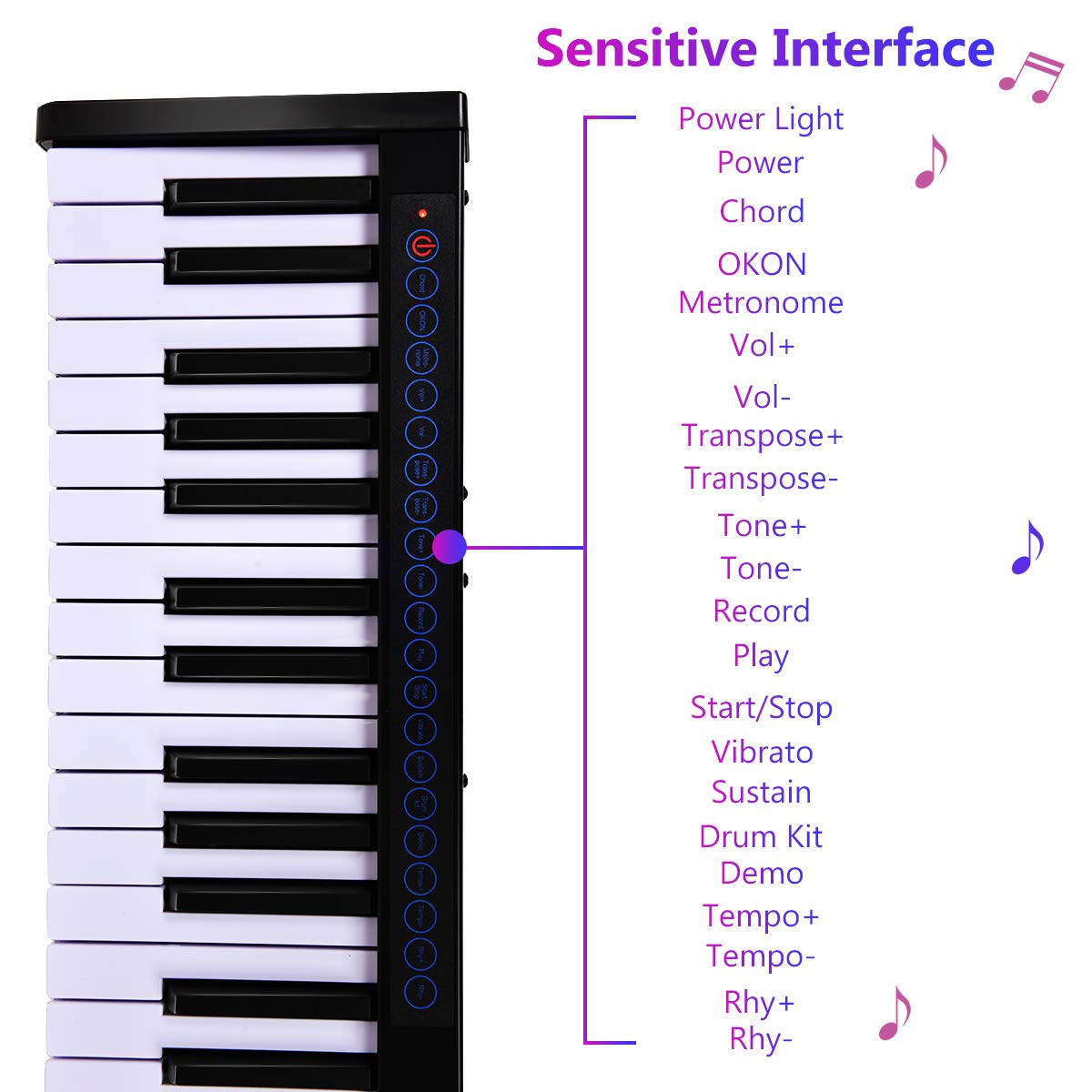 Costzon 61-Key Portable Digital Piano, Upgraded Premium Electric Keyboard W/ 128 Rhythm