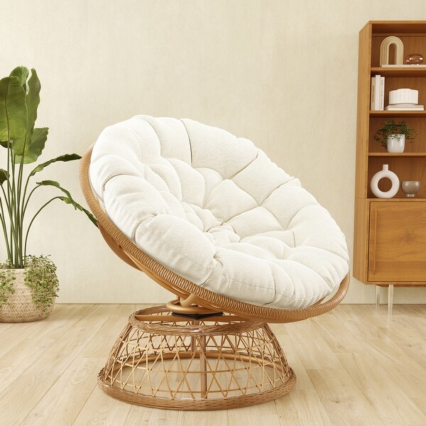 Cozywor Yellow Wicker Outdoor Patio Swivel Papasan Chair