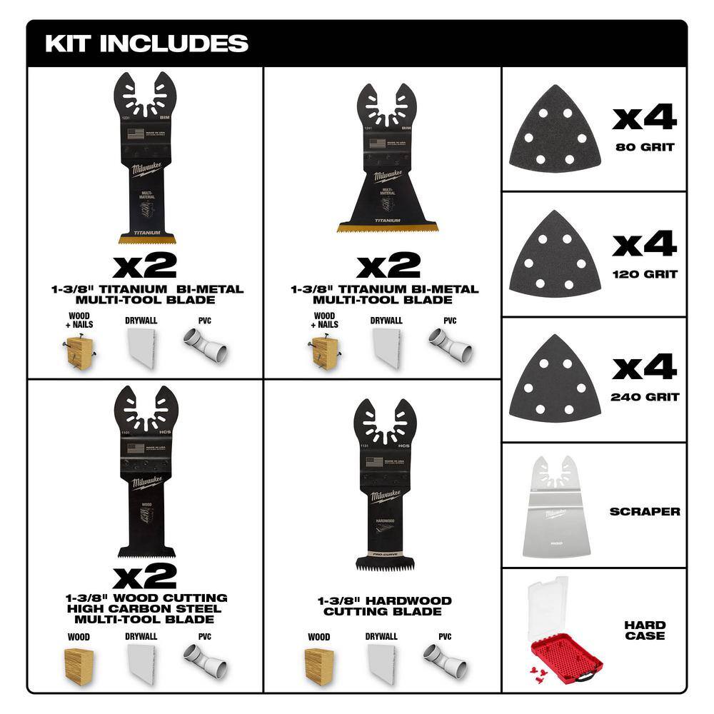 MW Oscillating Multi-Tool Blade Kit with SAWZALL Wood and Metal Cutting Bi-Metal Reciprocating Saw Blade Set (46-Piece) 49-10-9220-49-22-1110-49-22-1216