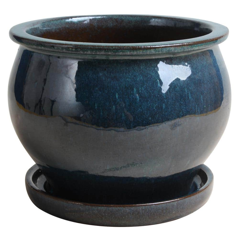 Trendspot 9 in. Dia Blue Solid Studio Ceramic Planter DB10021-09J