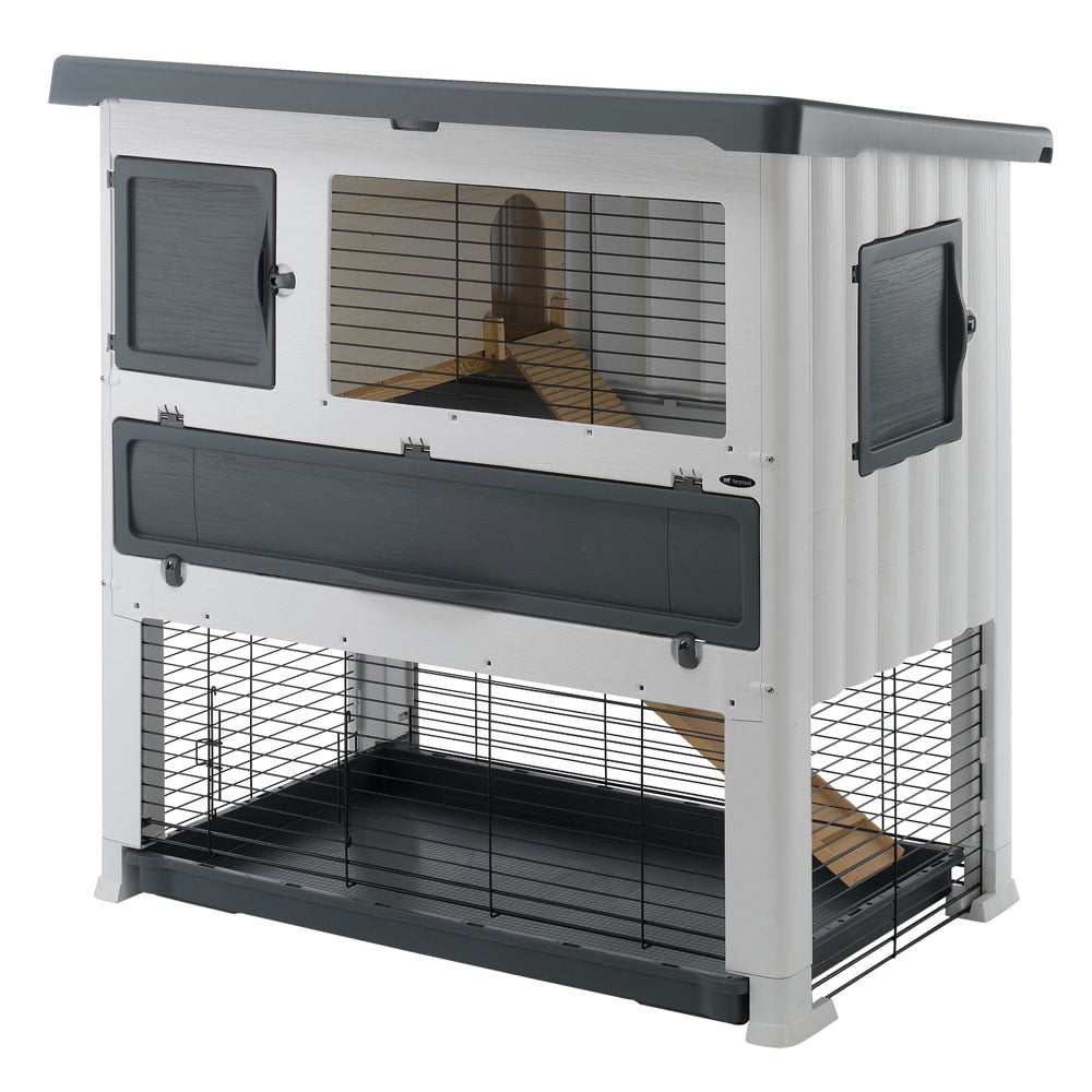 Ferplast Grand Lodge 120 Plus Rabbit Hutch | Large Oudoor Plastic Rabbit Hutch | 45.47L x 24.80W x 46.06H Inches， Gray