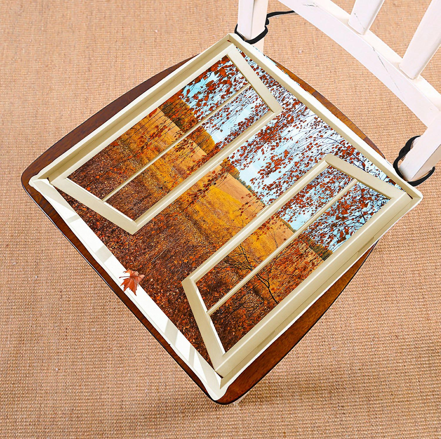 Scenery Chair Pad， Open Window Overlook The Autumn Forest Seat Cushion Chair Cushion Floor Cushion 40x40 Cm